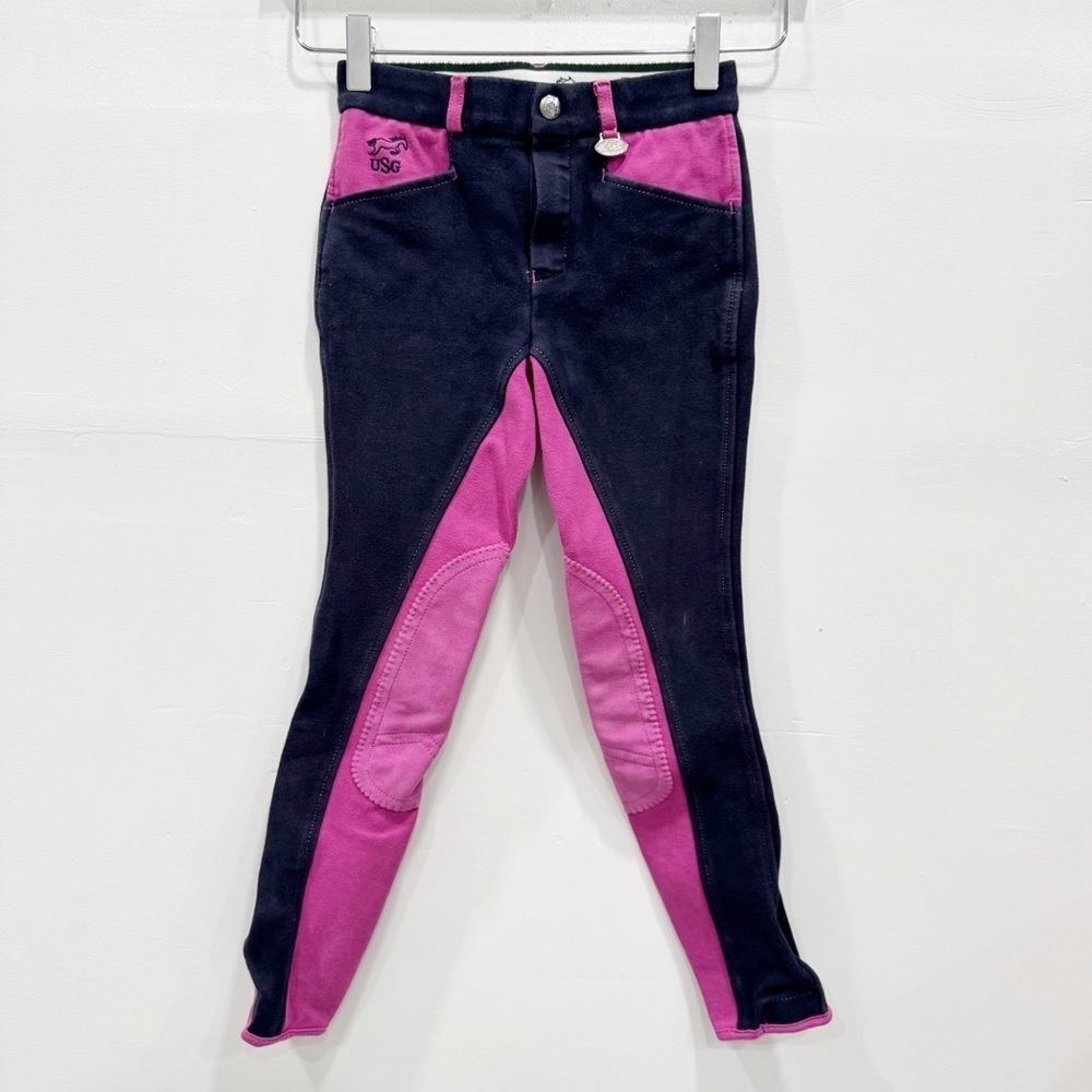 USG Girls Navy Blue Pink Horse Riding Breeches Size 8